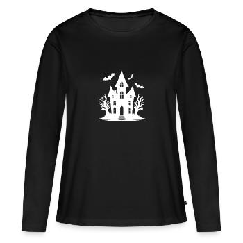 Kinder Spukhaus Halloween Fledermaus Tattoo - Frauen Premium Bio Langarmshirt - Schwarz - Vorne - Julia (174cm)