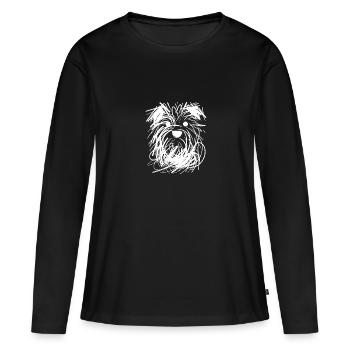 Portrait de chien créatif aux lignes chaotiques - T-shirt manches longues Premium bio Femme - noir - Devant - Julia (174cm)
