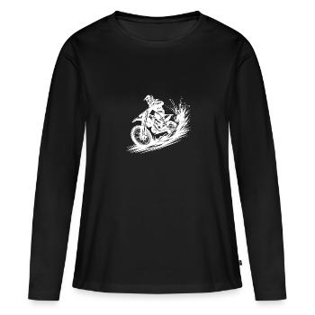 Dessin d’illustration dynamique de motocross - T-shirt manches longues Premium bio Femme - noir - Devant - Julia (174cm)