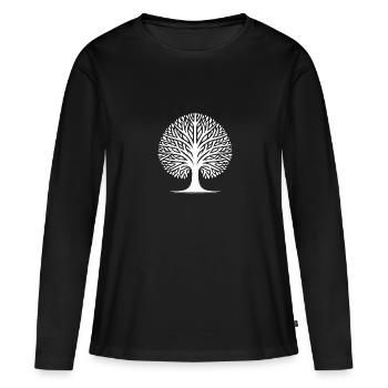 Arbre de vie géométrique plein d’équilibre et de tranquillité - T-shirt manches longues Premium bio Femme - noir - Devant - Julia (174cm)