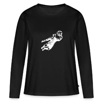 Spécialiste défensif : Gardien de but en pleine forme avec le ballon - T-shirt manches longues Premium bio Femme - noir - Devant - Julia (174cm)