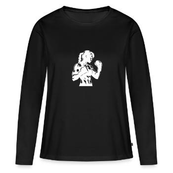 Boxer avec gants en posture concentrée - T-shirt manches longues Premium bio Femme - noir - Devant - Julia (174cm)