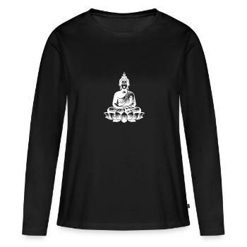 Repos Bouddha Concentration Yoga Méditation - T-shirt manches longues Premium bio Femme - noir - Devant - Julia (174cm)