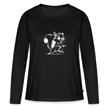 Kleines putziges Eichhörnchen Bleistift Zeichnung - Frauen Premium Bio Langarmshirt - Schwarz - Vorne - Julia (174cm)