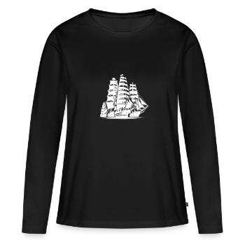 Alte Segelschiffe Flotte Richtung Hafen - Frauen Premium Bio Langarmshirt - Schwarz - Vorne - Julia (174cm)