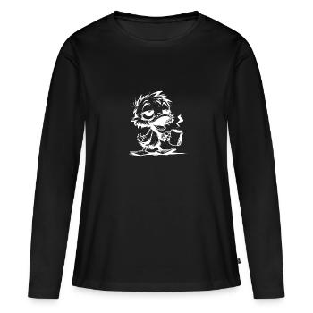 Putzige verschlafene Ente mit heissem Kaffee - Frauen Premium Bio Langarmshirt - Schwarz - Vorne - Julia (174cm)