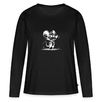 Souris d’enfant fière avec d’énormes oreilles - T-shirt manches longues Premium bio Femme - noir - Devant - Julia (174cm)
