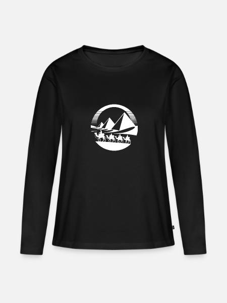 Wüstenkarawane mit Pyramiden im Hintergrund - Frauen Premium Bio Langarmshirt - Schwarz