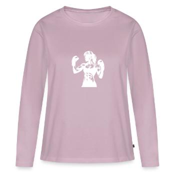 Boxeuse forte femme dans la pose de combat avec les poings levés - T-shirt manches longues Premium bio Femme - rose poudré - Devant - Julia (174cm)