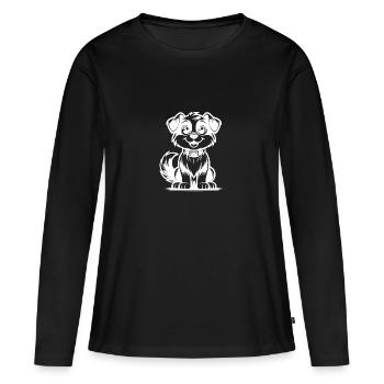 Glücklicher Vierbeiner mit niedlichem Lächeln - Frauen Premium Bio Langarmshirt - Schwarz - Vorne - Julia (174cm)