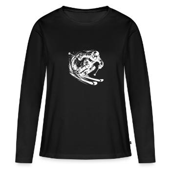 Schneewirbel und Skifahrer mit Power Abfahrt - Frauen Premium Bio Langarmshirt - Schwarz - Vorne - Julia (174cm)