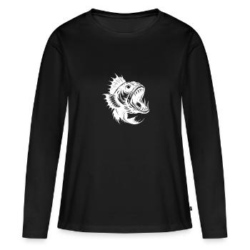 Furchteinflößender Meeresjäger mit riesigem Maul - Frauen Premium Bio Langarmshirt - Schwarz - Vorne - Julia (174cm)