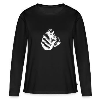 Motivational Design Index Finger Hand Gesture - Women's Premium Organic Long Sleeve Shirt - black - Front - Julia (174cm)