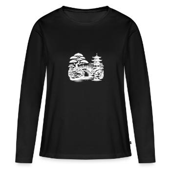 Harmonischem Weg zum japanischen Tempel Garten - Frauen Premium Bio Langarmshirt - Schwarz - Vorne - Julia (174cm)