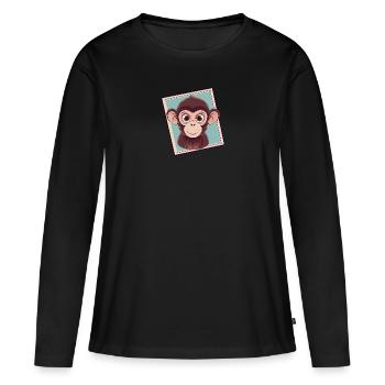 Affe Zootier Banane - Frauen Premium Bio Langarmshirt - Schwarz - Vorne - Julia (174cm)