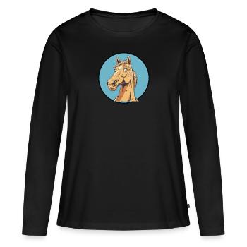 Pferde Reiter Pferd - Frauen Premium Bio Langarmshirt - Schwarz - Vorne - Julia (174cm)