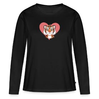 Tiger Gepard Leopard - Frauen Premium Bio Langarmshirt - Schwarz - Vorne - Julia (174cm)