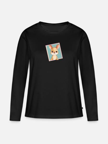 Kangaroo Beuteltier - Frauen Premium Bio Langarmshirt - Schwarz