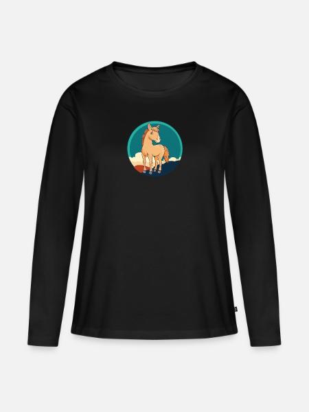 Pferde Pferd Ross - Frauen Premium Bio Langarmshirt - Schwarz