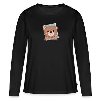 Baer Teddybär Grizzly - Frauen Premium Bio Langarmshirt - Schwarz - Vorne - Julia (174cm)
