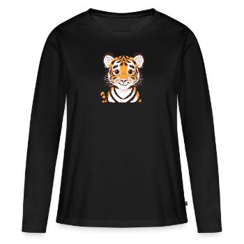 Chat sauvage tigre - T-shirt manches longues Premium bio Femme - noir - Devant - Julia (174cm)
