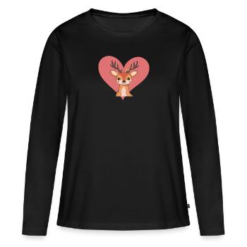 Hirschgeweih Waldbewohner - Frauen Premium Bio Langarmshirt - Schwarz - Vorne - Julia (174cm)