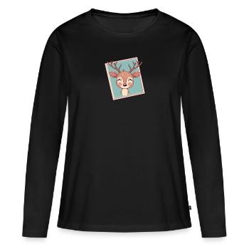 Hirsch Reh Elch - Frauen Premium Bio Langarmshirt - Schwarz - Vorne - Julia (174cm)