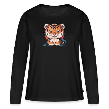 Chat domestique léopard tigré - T-shirt manches longues Premium bio Femme - noir - Devant - Julia (174cm)