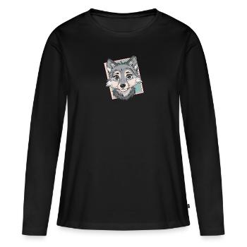 Loup Husky Meute de loups - T-shirt manches longues Premium bio Femme - noir - Devant - Julia (174cm)