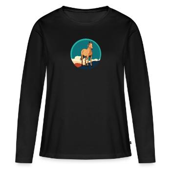 Pony Farm Horse Ross - Women's Premium Organic Long Sleeve Shirt - black - Front - Julia (174cm)