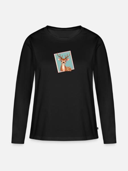 Hirschgeweih Wald - Frauen Premium Bio Langarmshirt - Schwarz