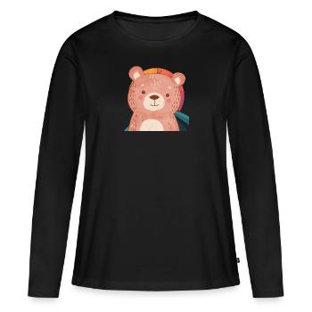 Baer Teddybär Braunbär - Frauen Premium Bio Langarmshirt - Schwarz - Vorne - Julia (174cm)