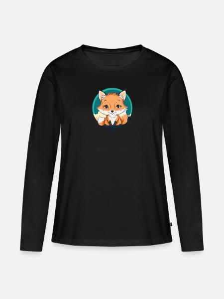Fuchs Waldtier Fox - Frauen Premium Bio Langarmshirt - Schwarz