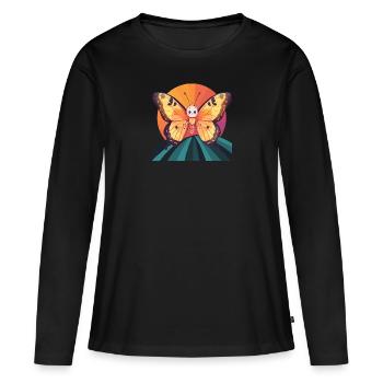 Schmetterling Wald Schmetterlinge - Frauen Premium Bio Langarmshirt - Schwarz - Vorne - Julia (174cm)