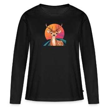 Hirsch Waldbewohner Reh - Frauen Premium Bio Langarmshirt - Schwarz - Vorne - Julia (174cm)