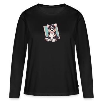 Chien Chien Amoureux des chiens - T-shirt manches longues Premium bio Femme - noir - Devant - Julia (174cm)