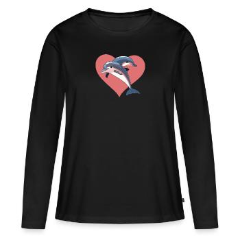 Delfin Delfine Meer - Frauen Premium Bio Langarmshirt - Schwarz - Vorne - Julia (174cm)