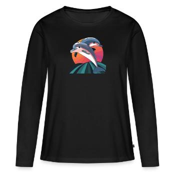 Récif des dauphins - T-shirt manches longues Premium bio Femme - noir - Devant - Julia (174cm)