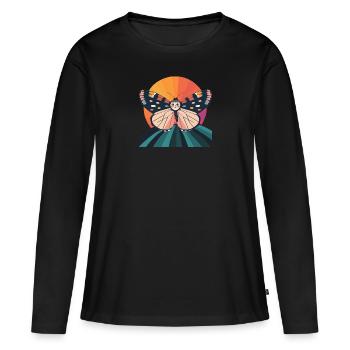 Schmetterling Wald Tier - Frauen Premium Bio Langarmshirt - Schwarz - Vorne - Julia (174cm)