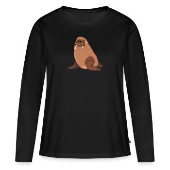 Morse, animaux, otaries - T-shirt manches longues Premium bio Femme - noir - Devant - Julia (174cm)