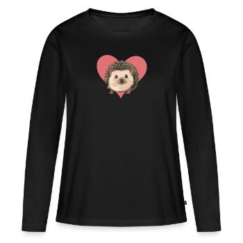 Igel Stachelschwein Spitz - Frauen Premium Bio Langarmshirt - Schwarz - Vorne - Julia (174cm)