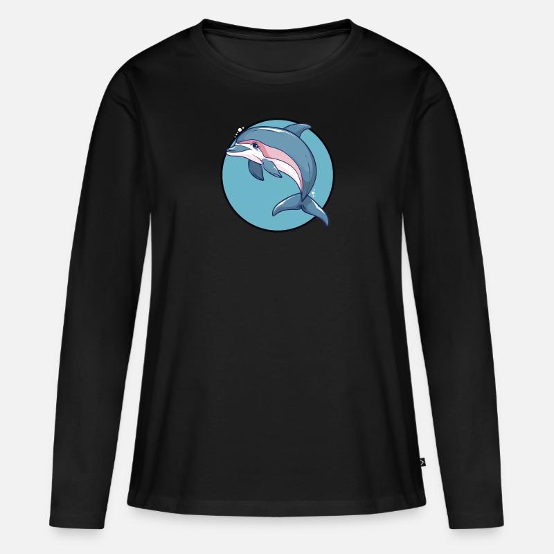 Delfin Meer - Frauen Premium Bio Langarmshirt - Schwarz