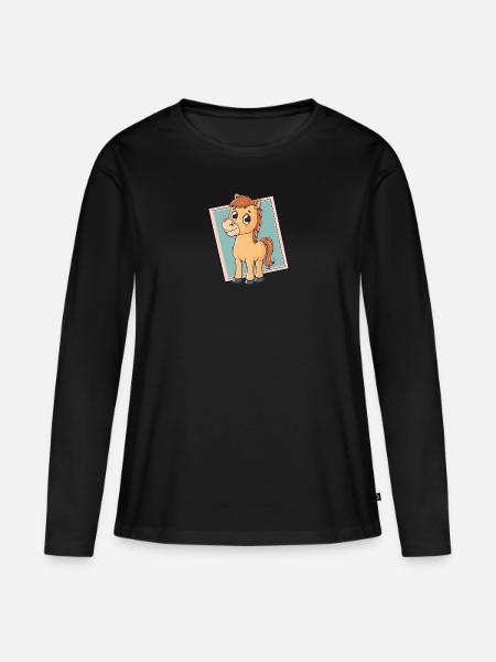 Pferd Hufe - Frauen Premium Bio Langarmshirt - Schwarz