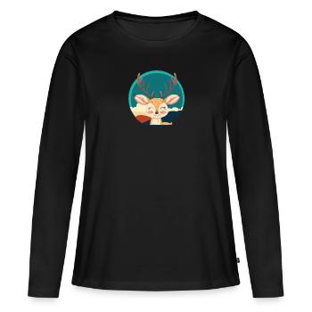 Hirschgeweih Waldbewohner - Frauen Premium Bio Langarmshirt - Schwarz - Vorne - Julia (174cm)