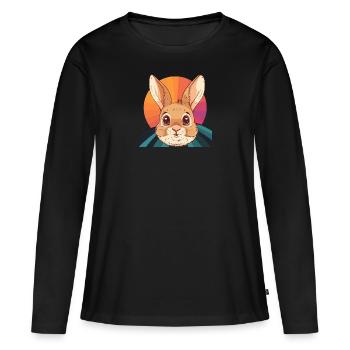 Lapin à dents de lapin Lapin de Pâques - T-shirt manches longues Premium bio Femme - noir - Devant - Julia (174cm)