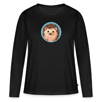 Igel Stachelschwein Herbst - Frauen Premium Bio Langarmshirt - Schwarz - Vorne - Julia (174cm)