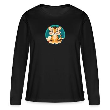 Tigre chat sauvage léopard - T-shirt manches longues Premium bio Femme - noir - Devant - Julia (174cm)