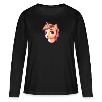 Einhorn Pferd Pony - Frauen Premium Bio Langarmshirt - Schwarz - Vorne - Julia (174cm)
