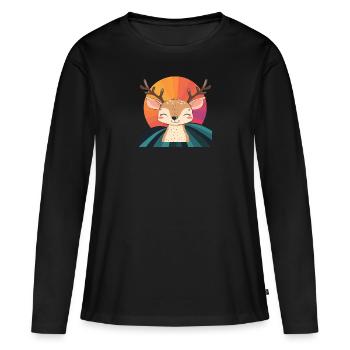 Cerf Cerf Habitant de la forêt - T-shirt manches longues Premium bio Femme - noir - Devant - Julia (174cm)