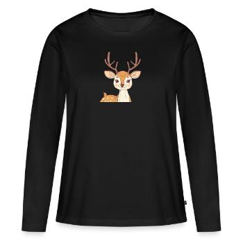 Hirsch Reh Rehkitz - Frauen Premium Bio Langarmshirt - Schwarz - Vorne - Julia (174cm)